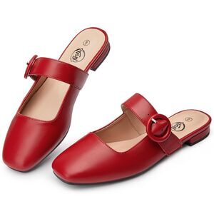 Trary Red Mary Jane Adjustable Buckle Flats, SIZE 7.5, 221LL-170S003